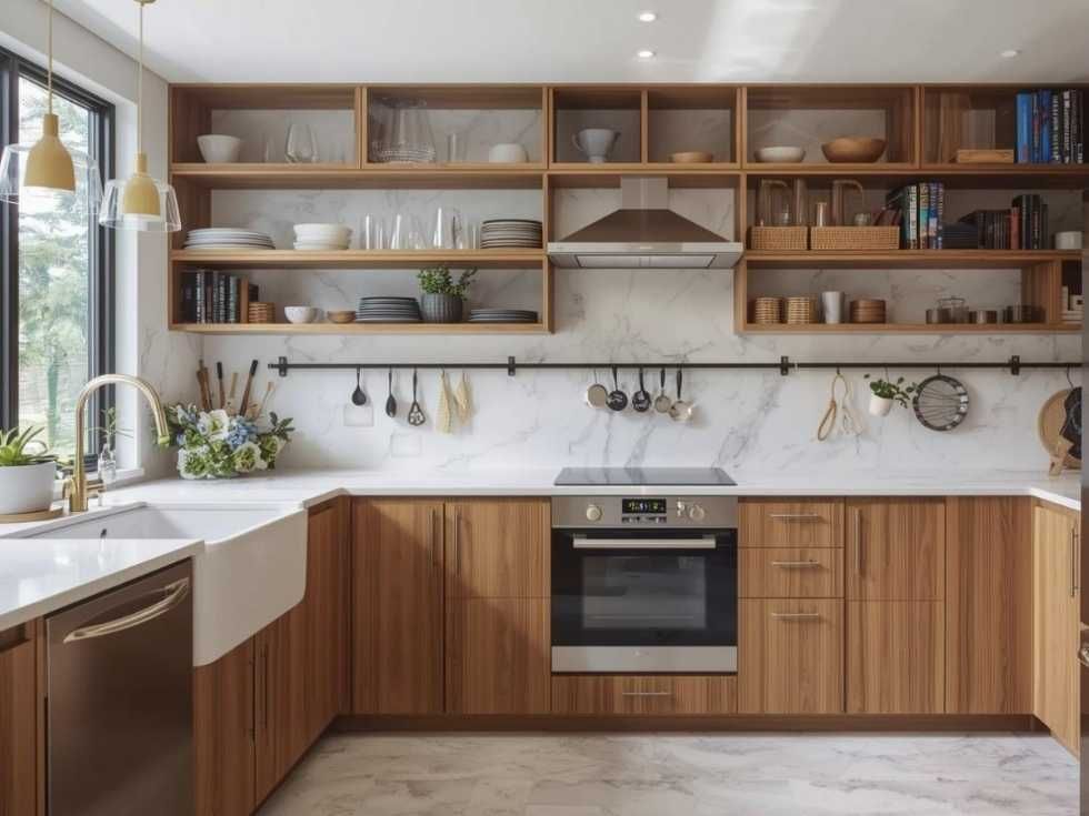 Contemporary open kitchen shelves and racks - Beautiful Homes