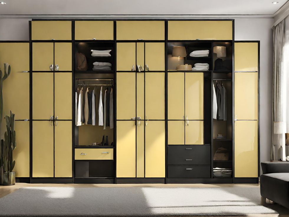 Light Yellow and Black Two colour Sunmica Designs for Wardrobe- Beautiful Homes
