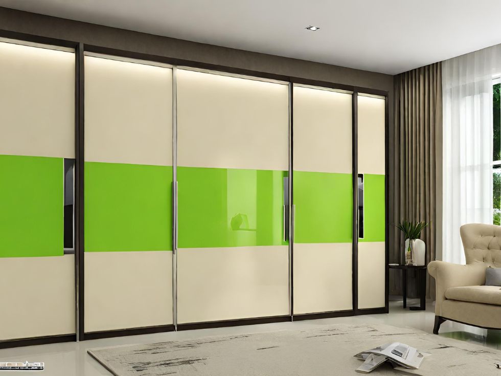 Neon Green and Beige Modern Two colour Sunmica Designs for Wardrobe Ideas - Beautiful Homes