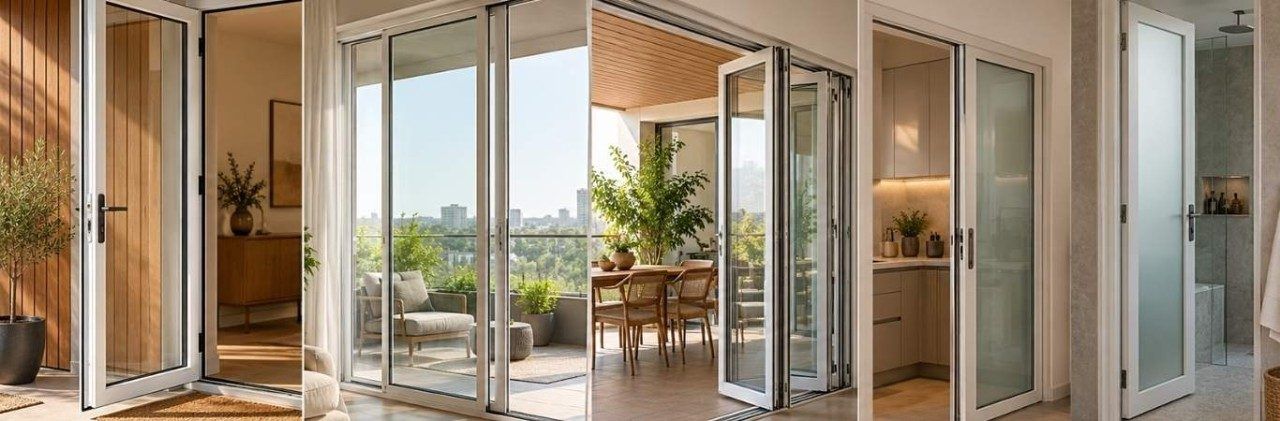 Different uPVC door styles including hinged, sliding, folding and glazed doors for modern residential interiors - Beautiful Homes