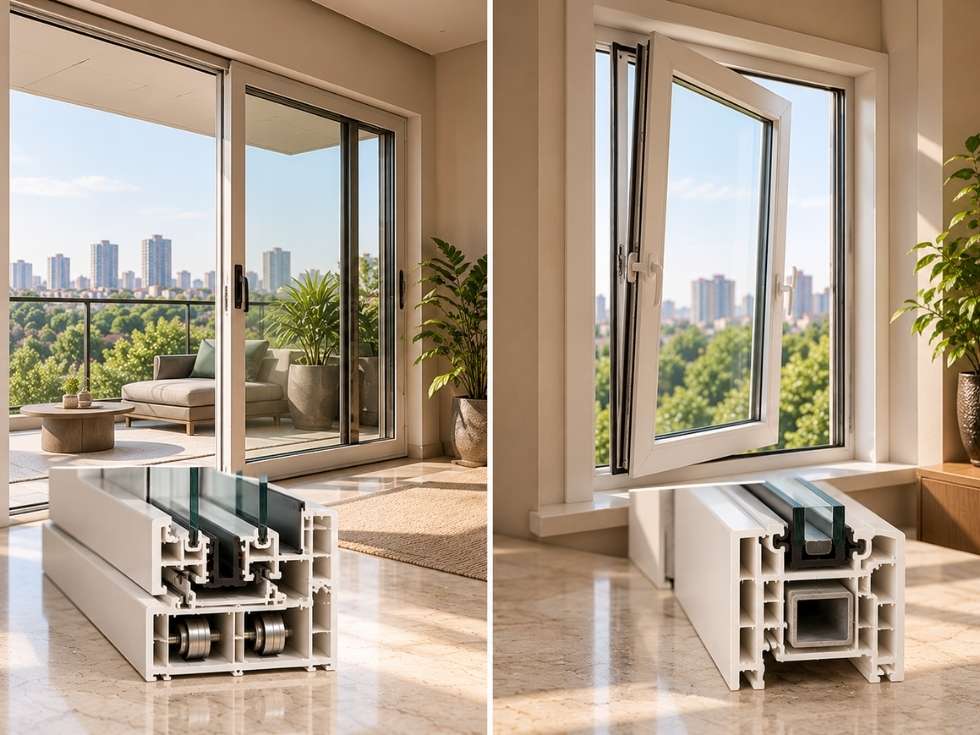 Comparison of sliding and casement uPVC windows with corresponding profile cross-sections - Beautiful Homes