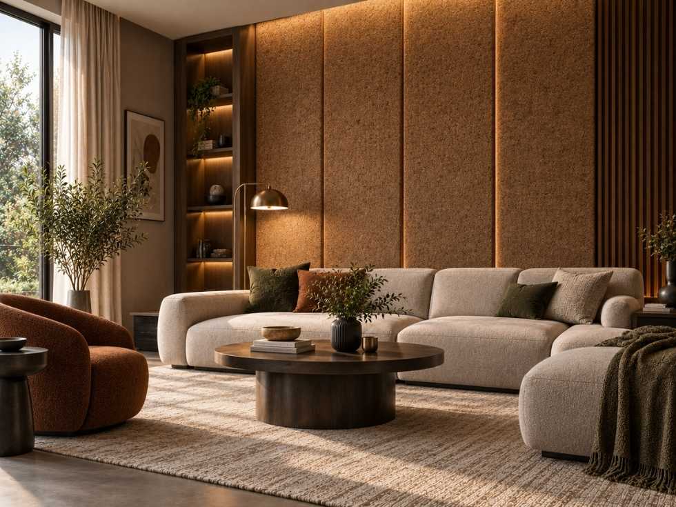 Modern living room with acoustic wall coverings blending style and sound control - Beautiful Homes