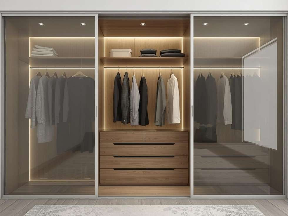 Contemporary glass door wardrobe design - Beautiful Homes