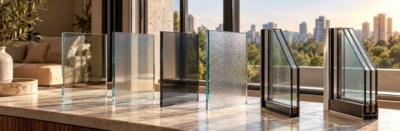 Clear, tinted, and textured window glass samples with different frame profiles - Beautiful Homes