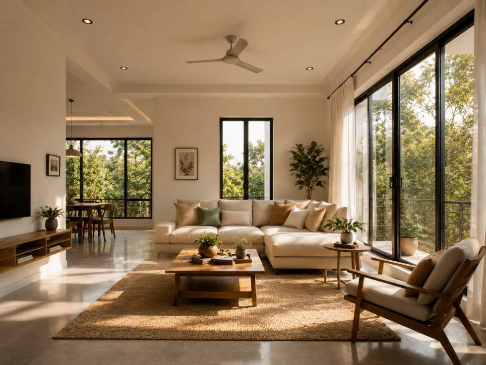 Modern apartment living room with large windows for natural light and ventilation - Beautiful Homes