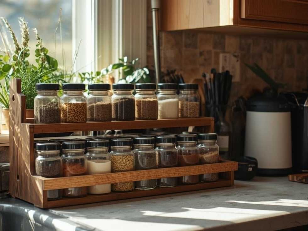 Contemporary countertop wooden kitchen rack design - Beautiful Homes