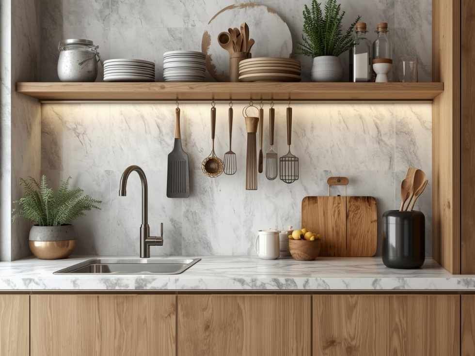 Contemporary minimalist wooden kitchen rack design - Beautiful Homes