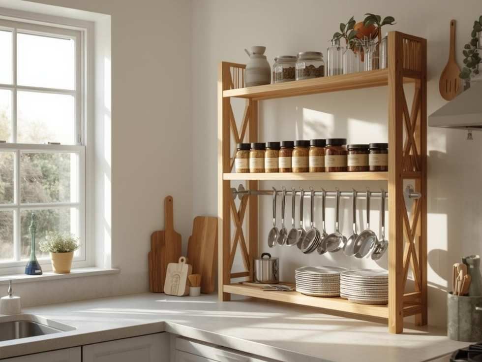 Contemporary kitchen rack wooden design - Beautiful Homes