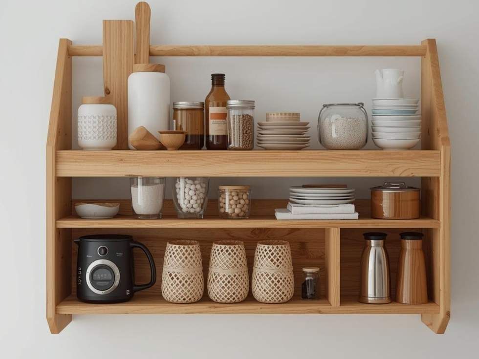 Contemporary wooden kitchen rack organiser - Beautiful Homes