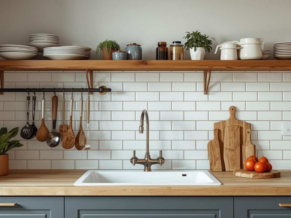 Contemporary over-the-sink wooden kitchen rack design - Beautiful Homes