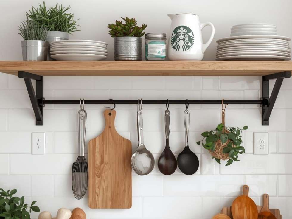 Contemporary simple wooden kitchen rack design - Beautiful Homes