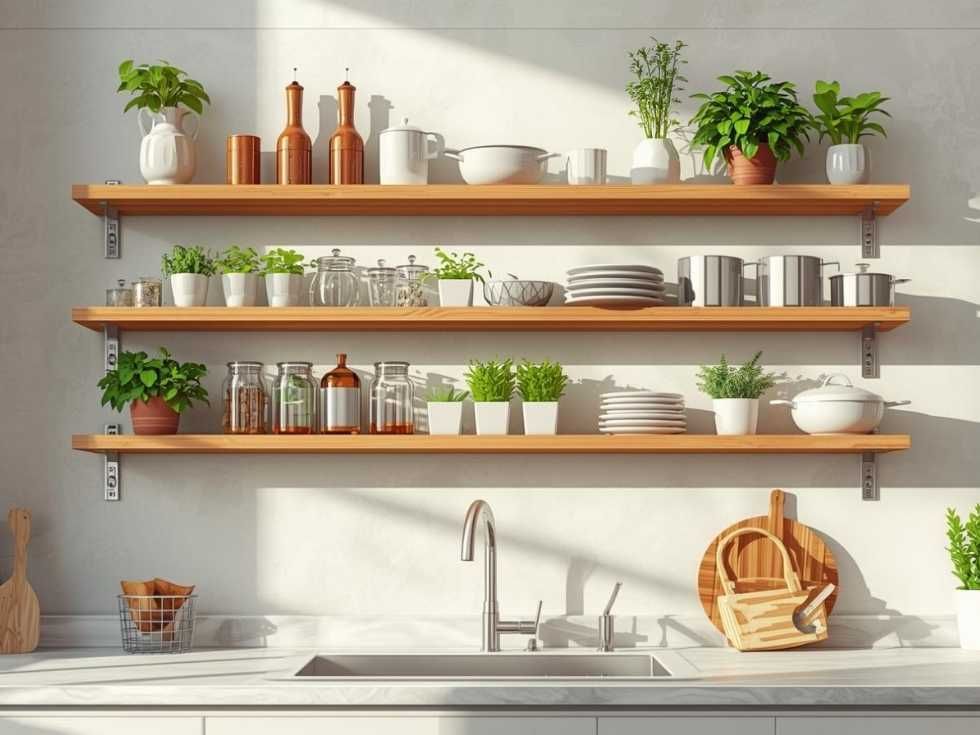 Contemporary wall mounted wooden kitchen rack design - Beautiful Homes