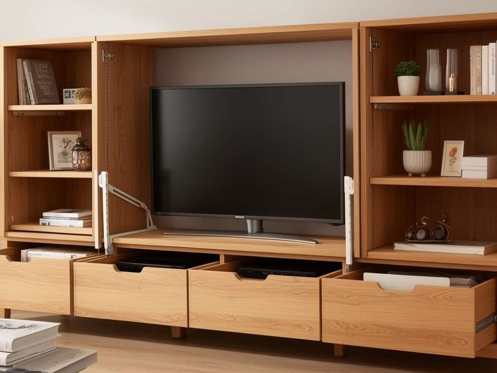 Contemporary adjustable wooden TV unit design - Beautiful Homes