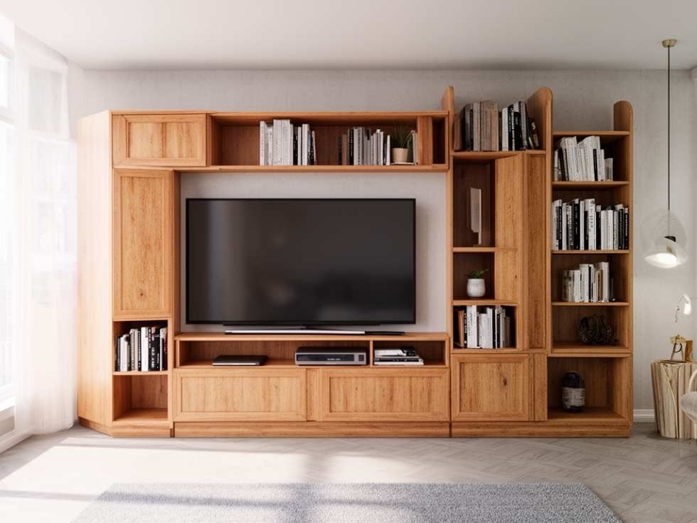 Contemporary modular wooden TV unit design - Beautiful Homes