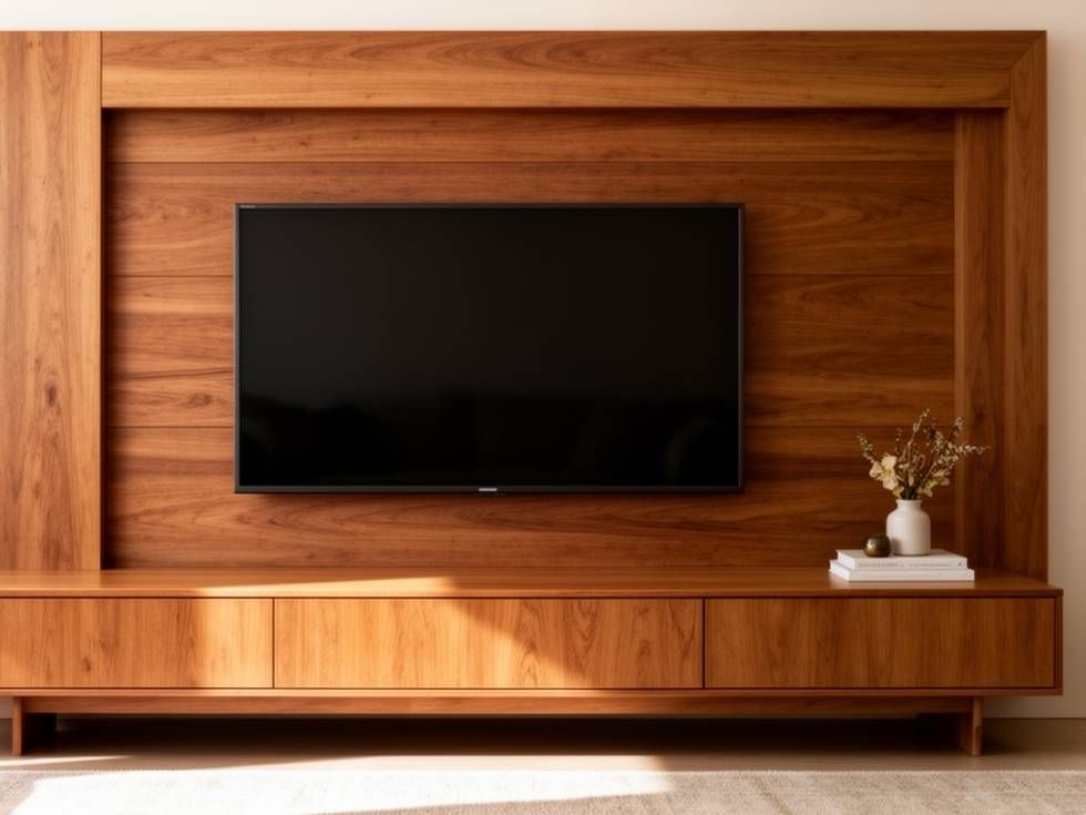 Contemporary rustic wooden TV unit design - Beautiful Homes