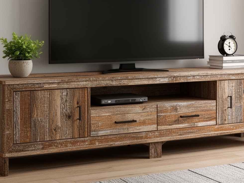 Contemporary textured wooden TV unit design - Beautiful Homes