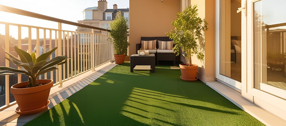 Artificial grass floor for balcony design - Beautiful Homes