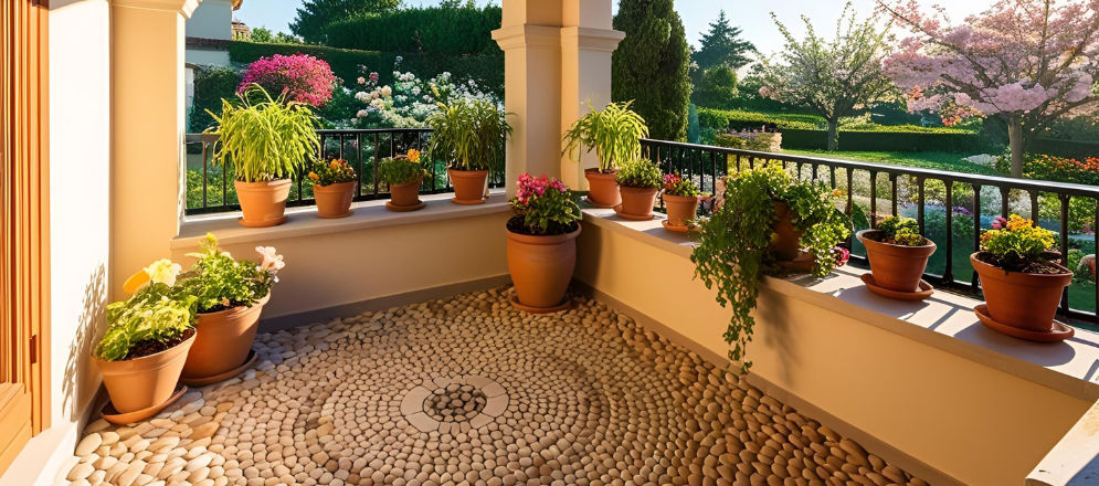 Stone and pebble floor for balcony design - Beautiful Homes