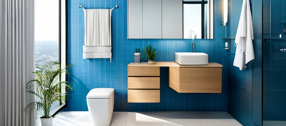 Bright blue bathroom design - Beautiful Homes