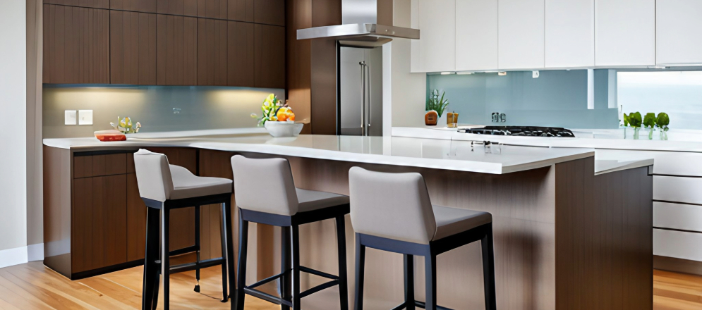 A classy bar-height counter with stools - Beautiful Homes