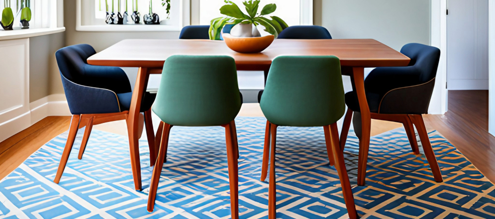 Beautiful Colour and Pattern rug for your dining table - Beautiful Homes