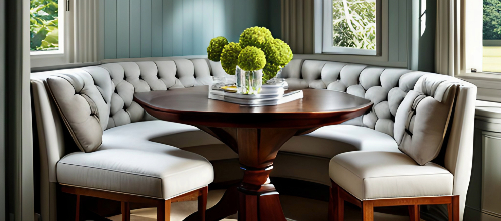 An intimate dining area with a Corner Banquette - Beautiful Homes