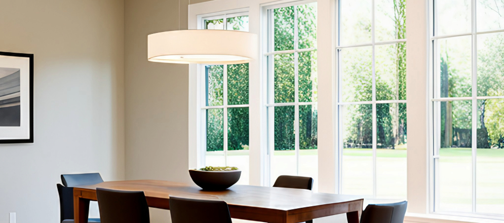 Dining room window with white panels - Beautiful Homes
