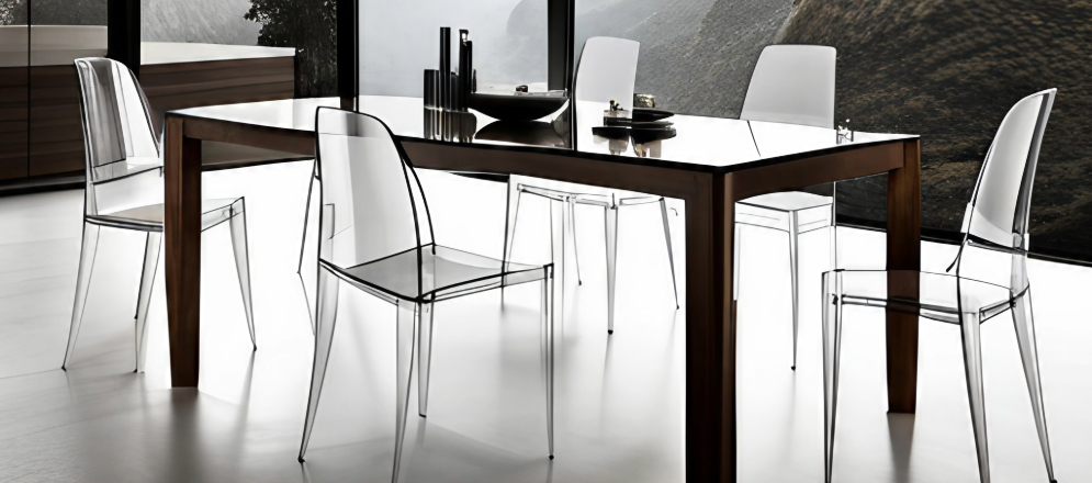 Ghost chairs as made from clear polycarbonate - Beautiful Homes