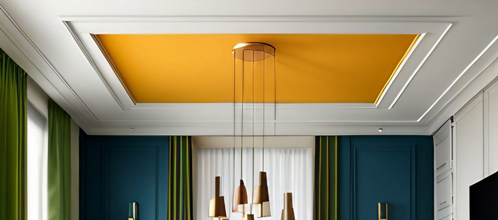 Painted False Ceiling with a bold shade for pop of colour - Beautiful Homes