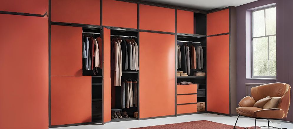 Built in wardrobe with bold colours - Beautiful Homes