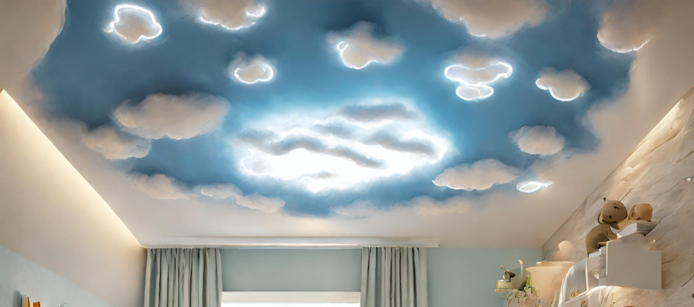 Cloudy False Ceiling With Cloud Lights - Beautiful Homes