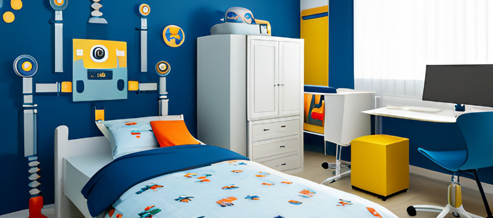 Blue Robots Theme Kids Room - Beautiful Homes