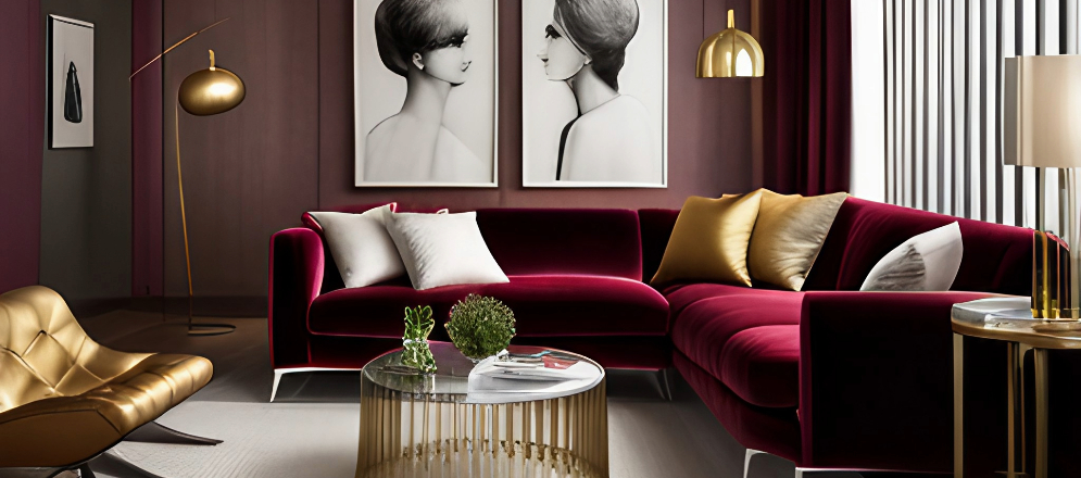  Burgundy and gold living room design - Beautiful Homes