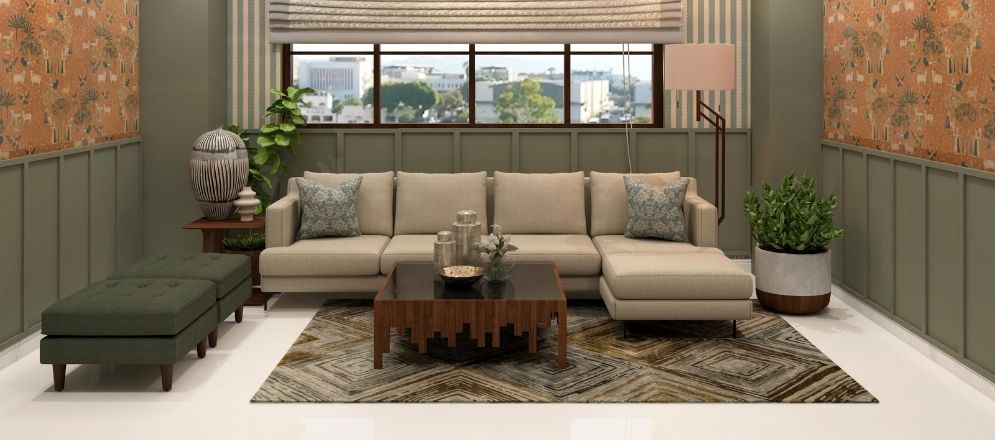 Green and beige living room design - Beautiful Homes