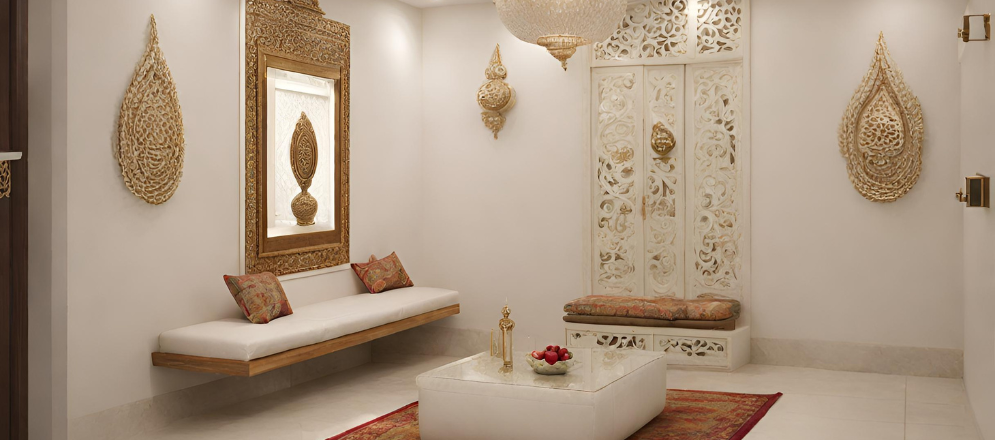 Elegant white pooja room design - Beautiful Homes