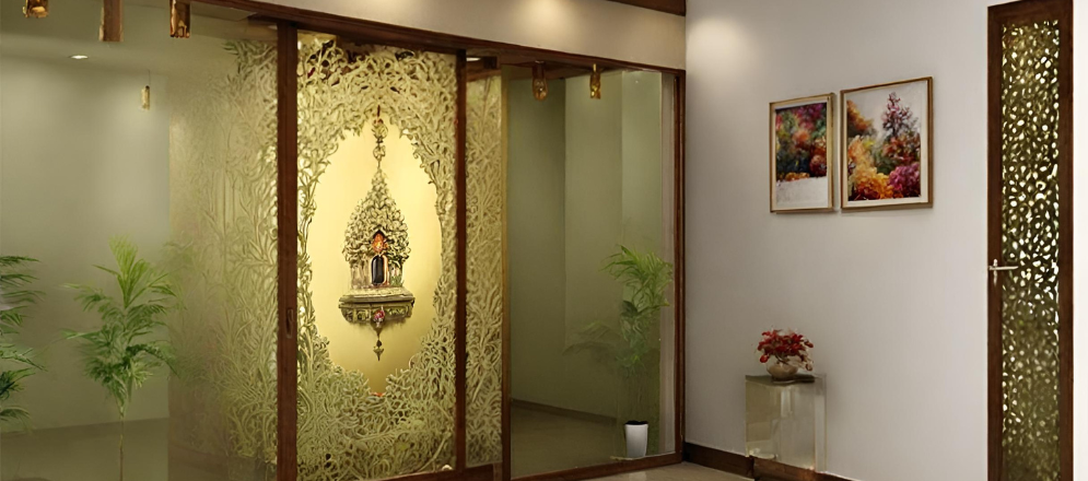 Frosted glass partition for pooja room - Beautiful Homes