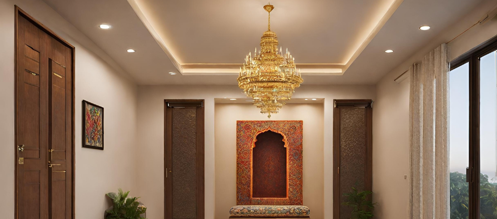 Pooja room with chandelier - Beautiful Homes