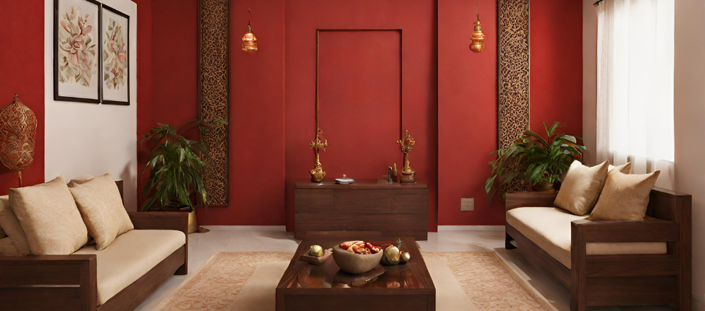 Red pooja room design - Beautiful Homes