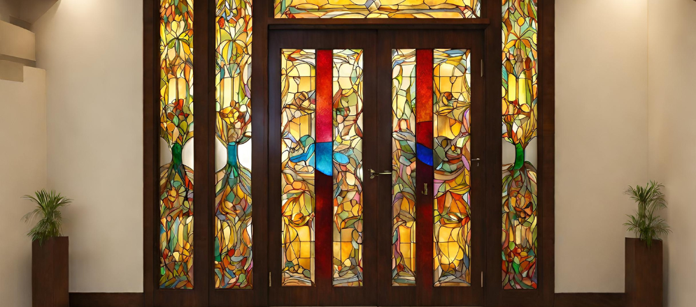Stained glass partition for pooja room - Beautiful Homes