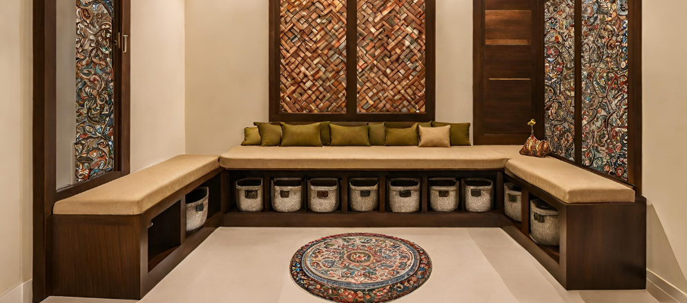 Under bench storage for pooja room - Beautiful Homes