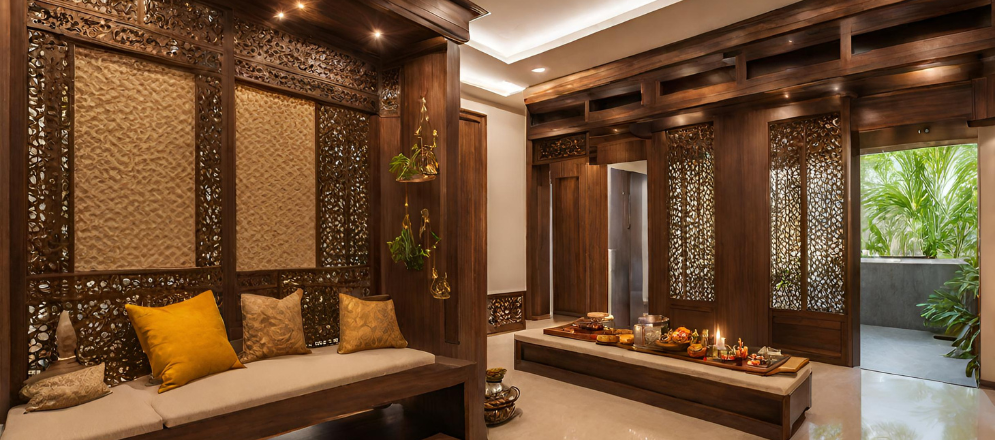 Wooden themed pooja room design - Beautiful Homes