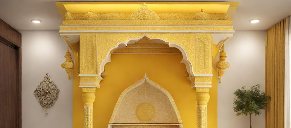 Yellow pooja room design - Beautiful Homes