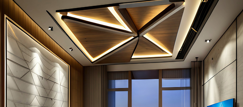 Bedroom geometric false ceiling design - Beautiful Homes