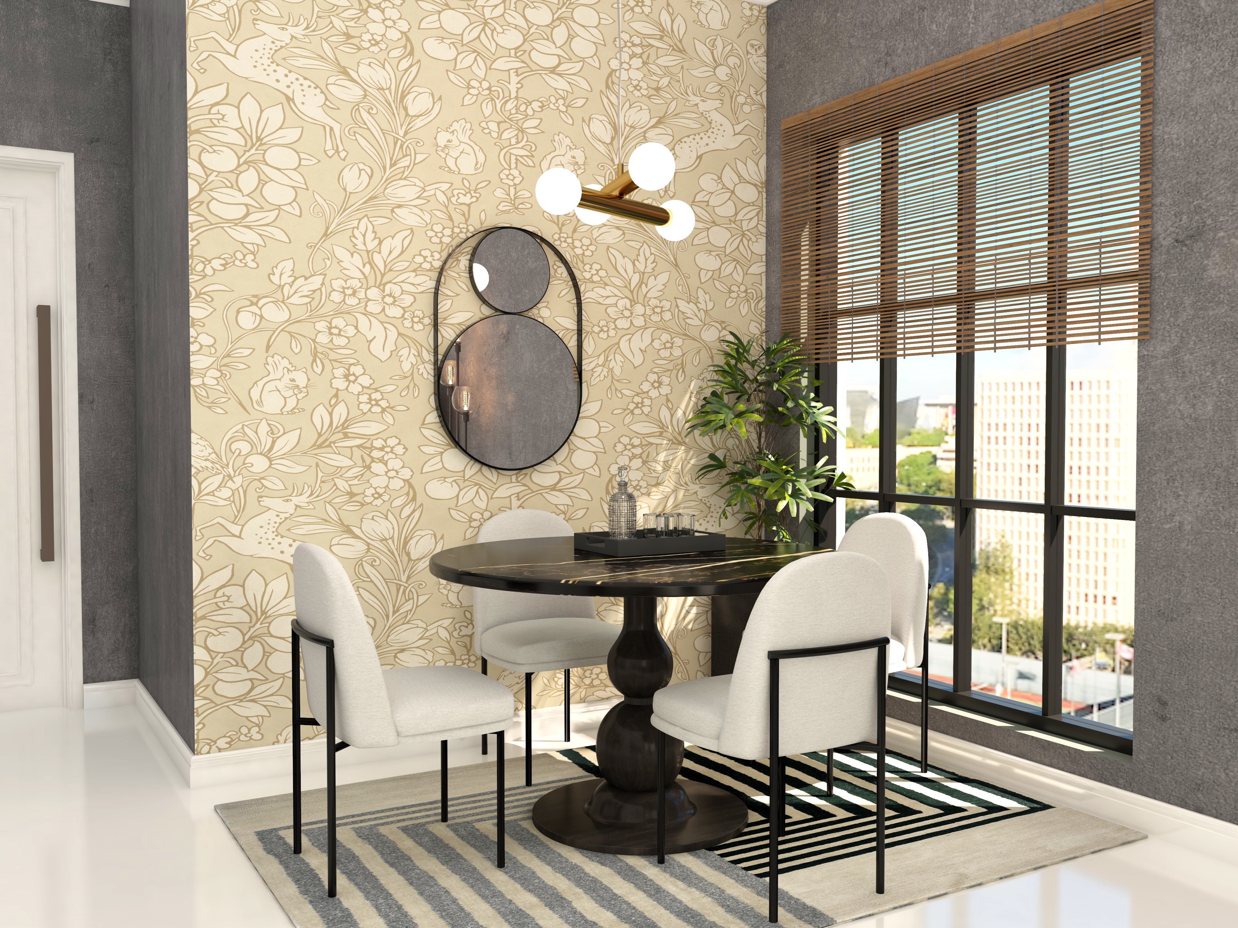 Island kitchen with white marble and blue PU shutters - Beautiful Homes