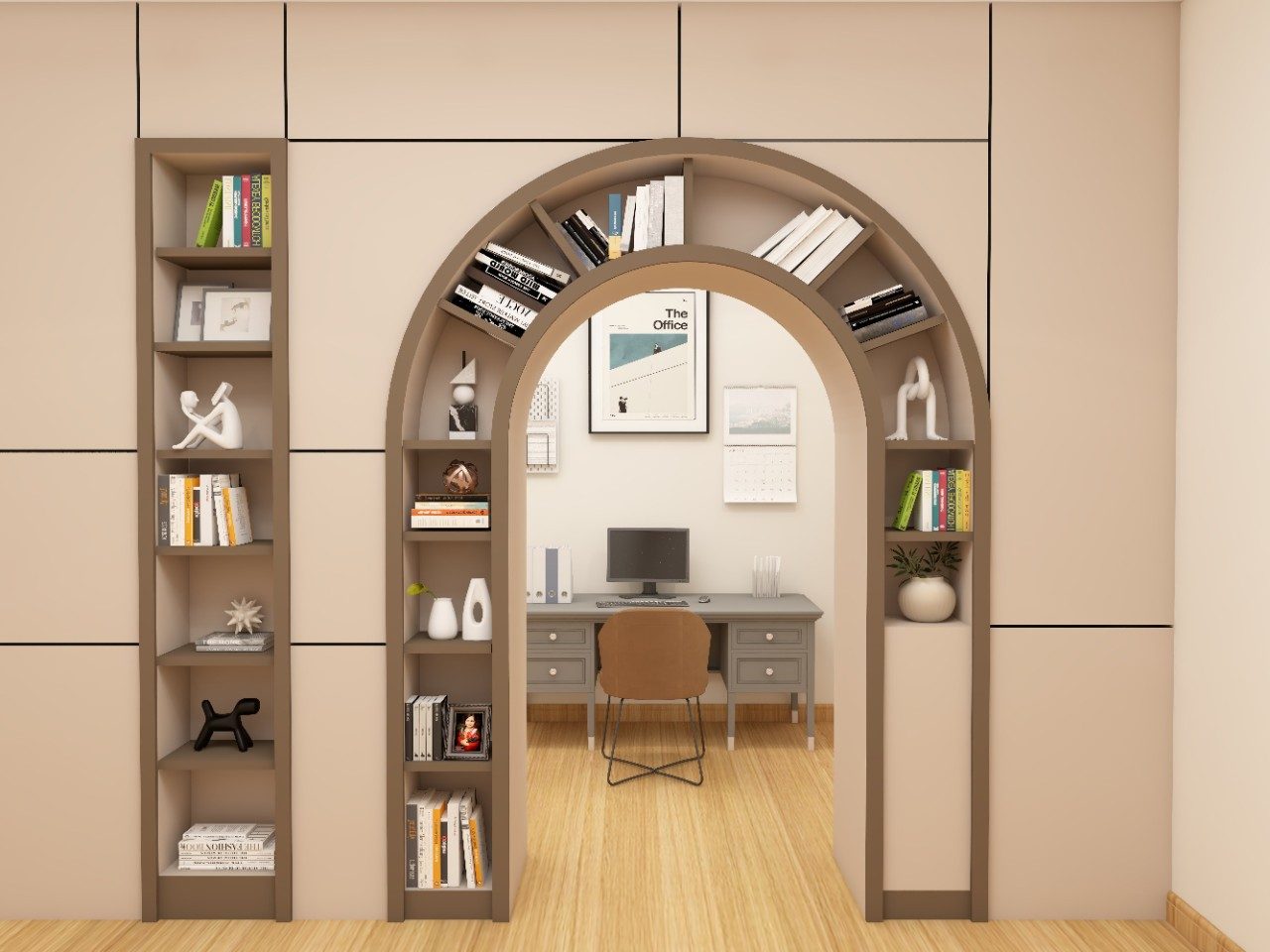 Arch entryway with storage for a home office - Beautiful Homes