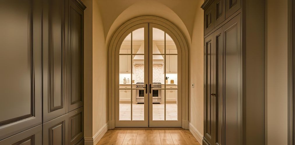 Arched french-style double door for kitchen entrance - Beautiful Homes