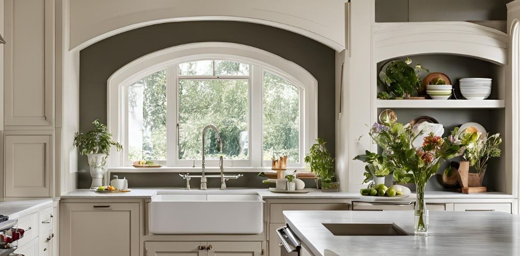 Arched window frame in a white kitchen - Beautiful Homes