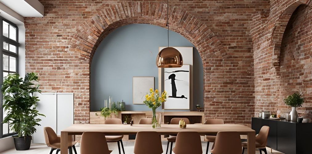 Brick arch design for industrial dining room - Beautiful Homes