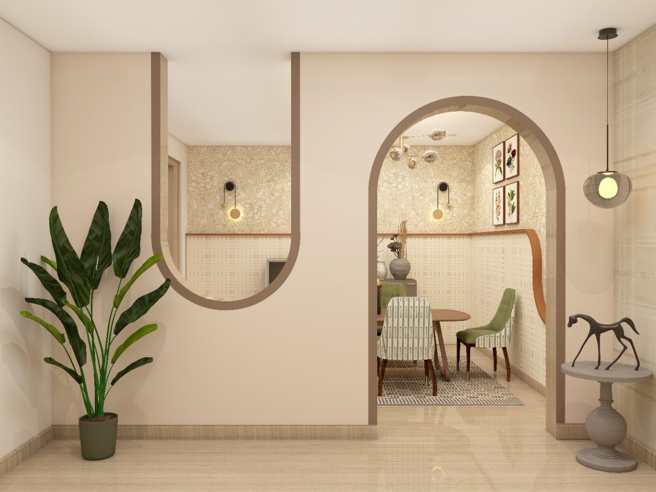 Contemporary arch entryway with an inverted arch in dining room - Beautiful Homes