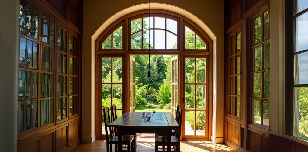 French window arch design for dining area - Beautiful Homes